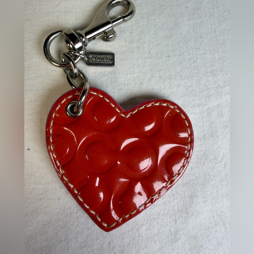 COACH Heart Red Patent Leather Keychain / Bag Charm Two Colors Pink